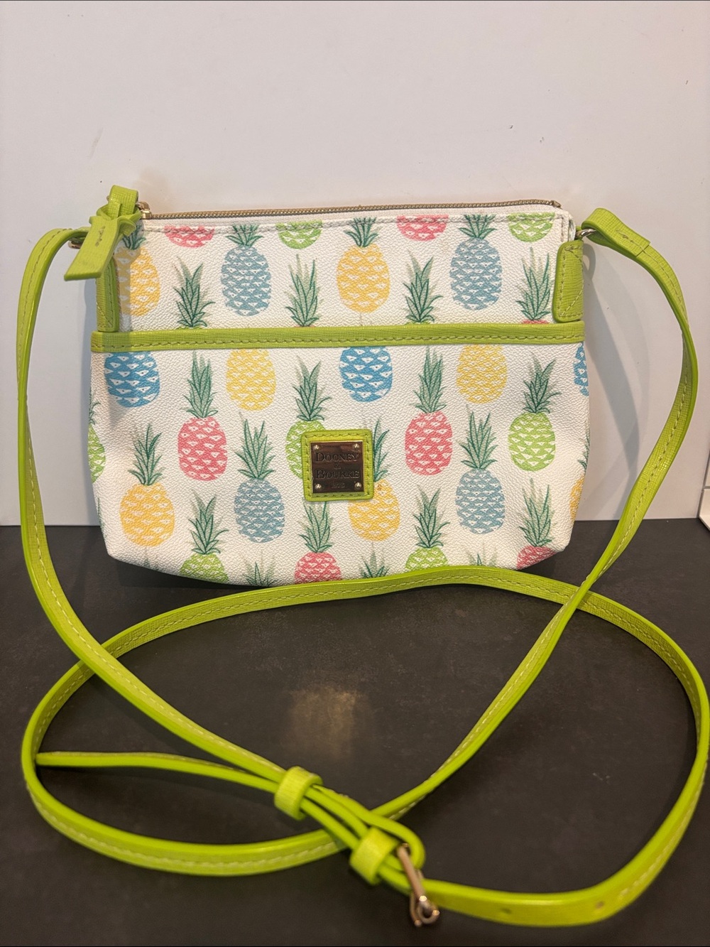 Dooney & Bourke Pineapple Print Crossbody Bag in Lime
